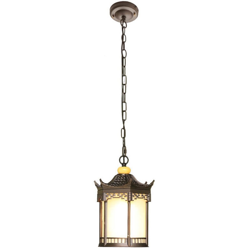Retro Chinese Outdoor Waterproof Hexagonal Lantern 1-light Patio Pendant Light BulbSquare