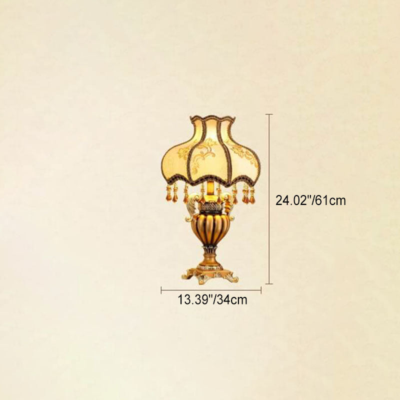 Traditional European Vintage Fabric Beaded Curtain Resin Base Palace 1-Light Table Lamp For Study Lumendat