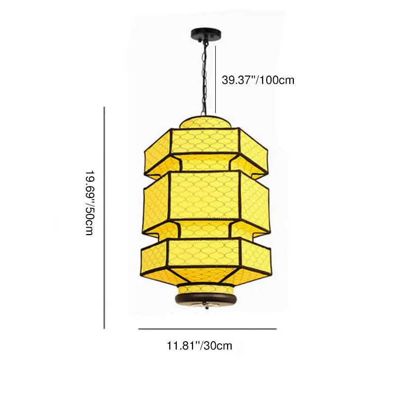 Chinese Retro Hexagonal Faux Sheepskin Iron 1-light Pendant Light BulbSquare
