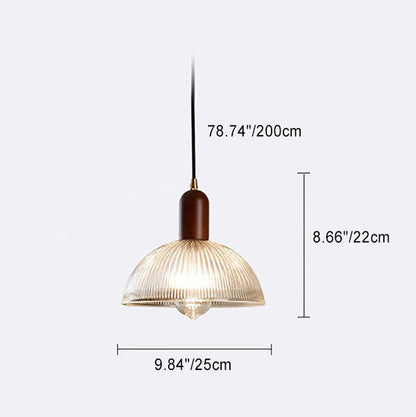 Traditional Vintage Round Bowl Solid Wood Dome Glass 1-light Pendant Light for Living Room