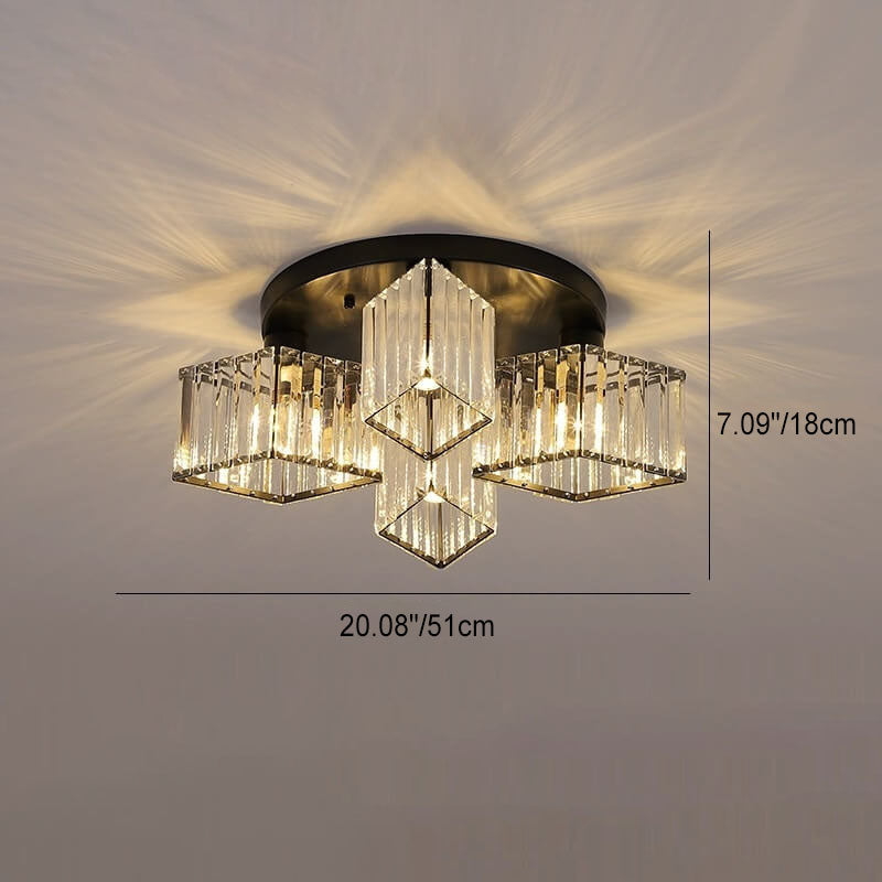 Modern Luxury Diamond Shaped Iron Crystal 3/4/5/6 Light Semi-Flush Mount Ceiling Light Lumendat