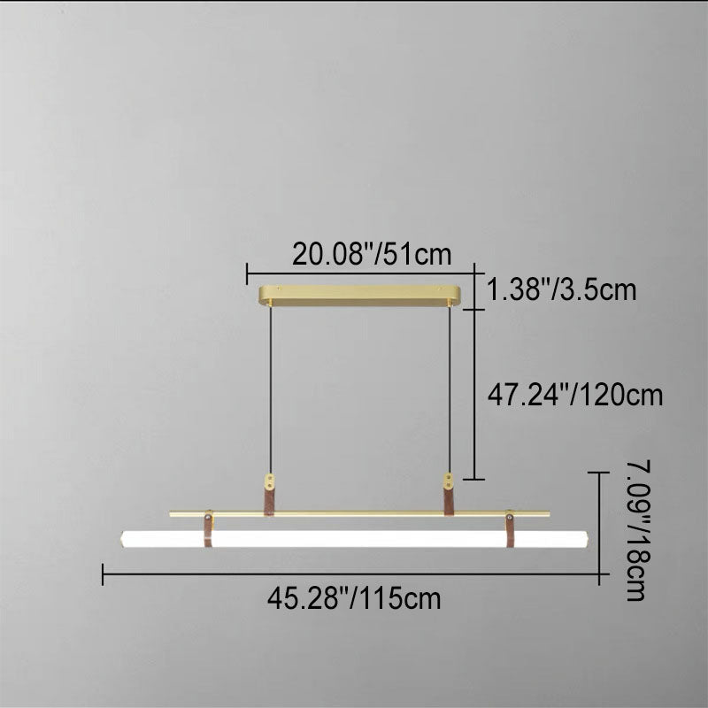 Modern Minimalist Long Strip Iron Acrylic Faux Leather LED Island Light Chandelier For Living Room & Dining Room Lumendat
