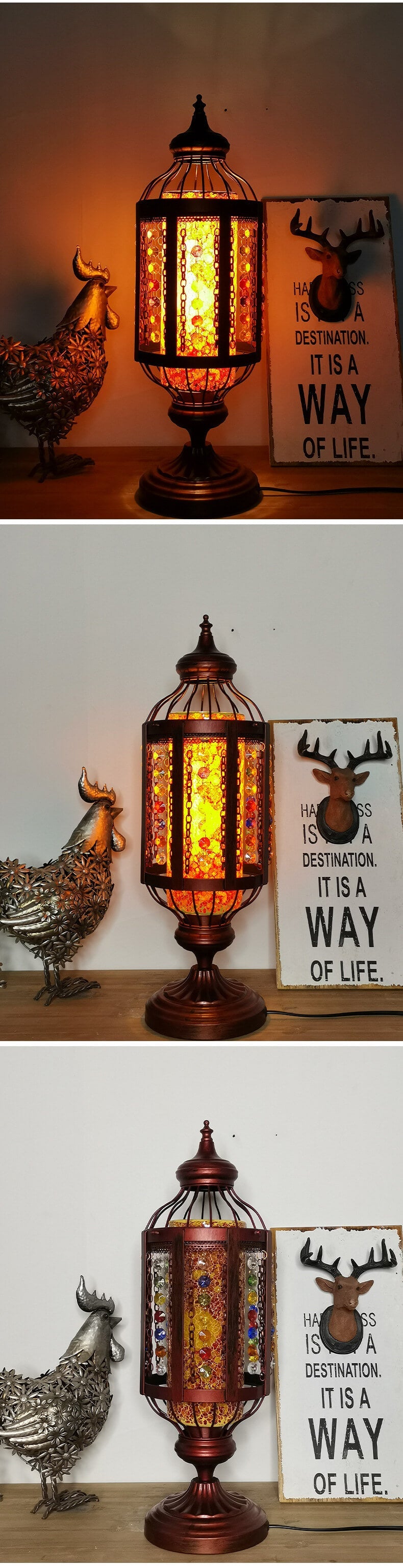 Vintage Turkish Stained Glass Lantern 1-Light Table Lamp Lumendat