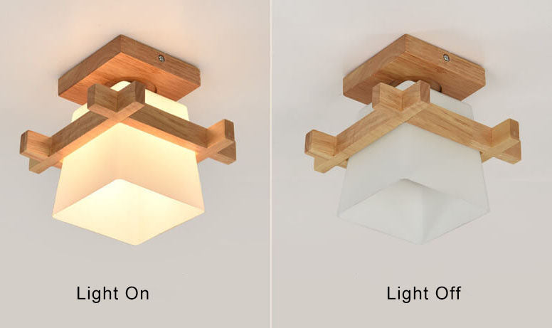 Modern Wooden Square Cube 1-light Semi-flush Mount Ceiling Light