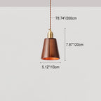 Japanese Vintage Walnut Geometric Round Cone Brass 1-Light Pendant Light