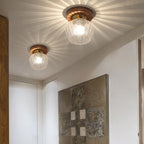Modern Dome Glass Wooden Base 1-light Semi-flush Mount Ceiling Light