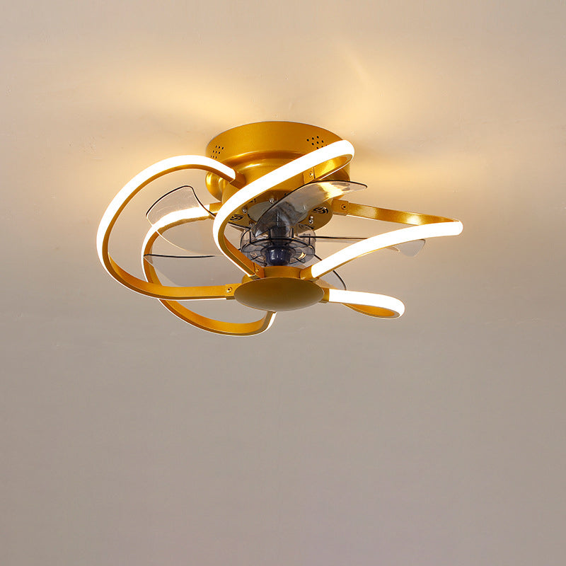 Modern Creative Cage LED Semi-Flush Mount Ceiling Fan Light