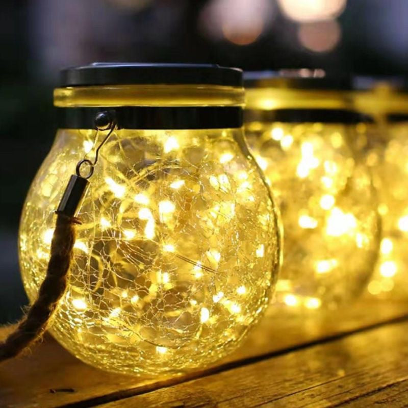 Cracked Glass Jar Waterproof Solar Copper Wire LED Outdoor Garden Landscape Light Lumendat
