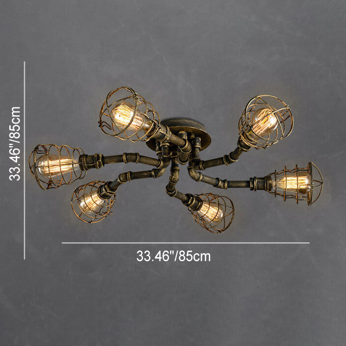 Industrial Vintage Water Pipe Round Iron 4/6/8 Light Flush Mount Ceiling Light BulbSquare