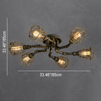 Industrial Vintage Water Pipe Round Iron 4/6/8 Light Flush Mount Ceiling Light BulbSquare
