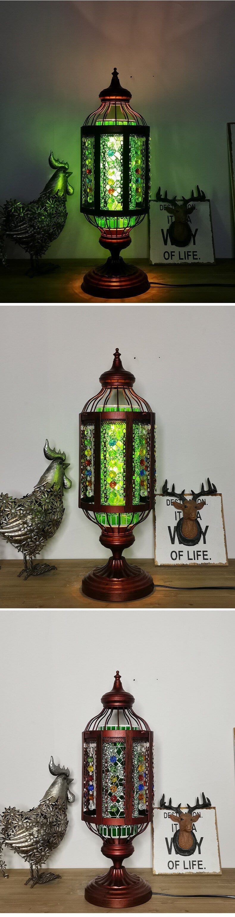 Vintage Turkish Stained Glass Lantern 1-Light Table Lamp Lumendat