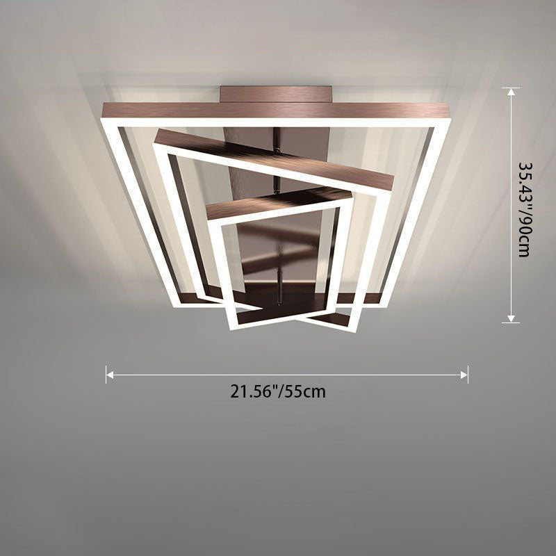 Modern Minimalist Aluminum Finish Multi-layer Rectangular Frame LED Flush Mount Ceiling Light for Living Room