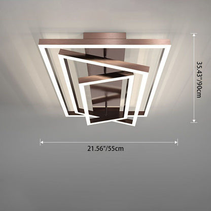 Modern Minimalist Aluminum Finish Multi-layer Rectangular Frame LED Flush Mount Ceiling Light for Living Room