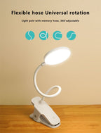 Simple LED Clip Desk Lamp Rechargeable Eye Protection Night Light Lumendat