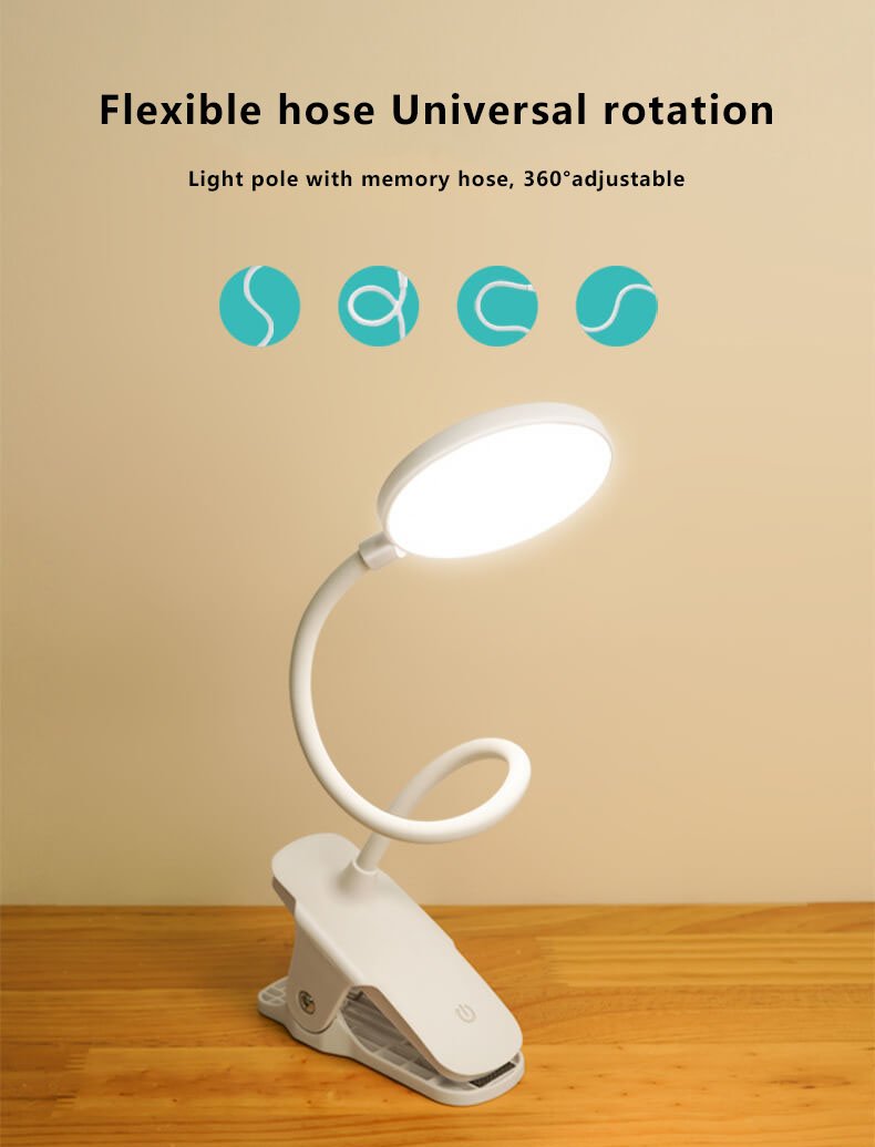 Simple LED Clip Desk Lamp Rechargeable Eye Protection Night Light Lumendat