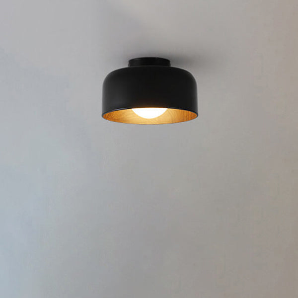 Minimalist Dome Wood Grain Iron 1-Light Semi- Flush Mount Ceiling Lumendat