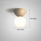 Japanese Minimalist Wood Grain Glass Round 1-Light Flush Mount Ceiling Light Lumendat