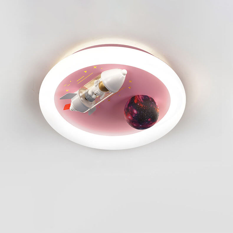 Lumendat Contemporary Creative Iron Acrylic Resin Cartoon Spaceship Planet LED Kids Flush Mount Ceiling Light For Living Room & Bedroom Lumendat