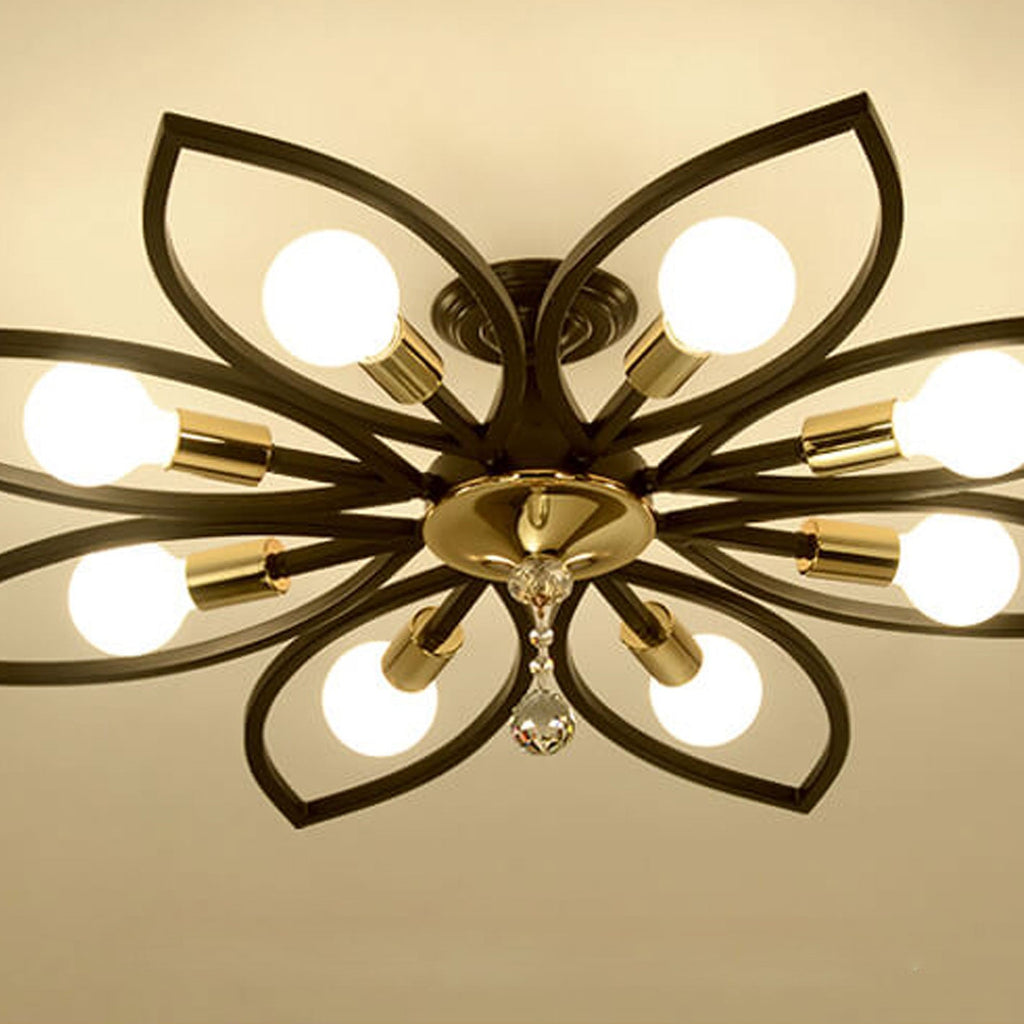 Nordic Light Luxury Wrought Iron Crystal 6/8-light Flush Mount Ceiling Light BulbSquare
