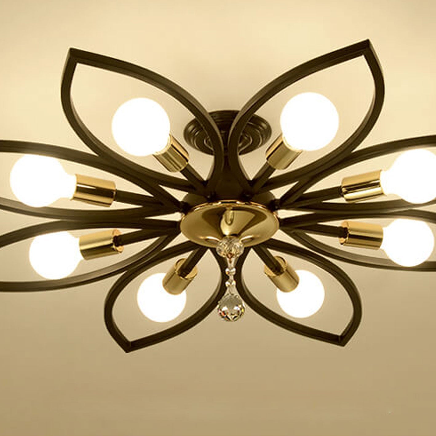Nordic Light Luxury Wrought Iron Crystal 6/8-light Flush Mount Ceiling Light