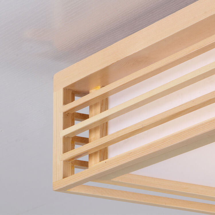 Nordic Solid Wood Square LED Japanese Tatami Flush Mount Ceiling Light BulbSquare