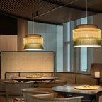 Modern Rattan Japanese Drum Shape 1-light Pendant Light BulbSquare