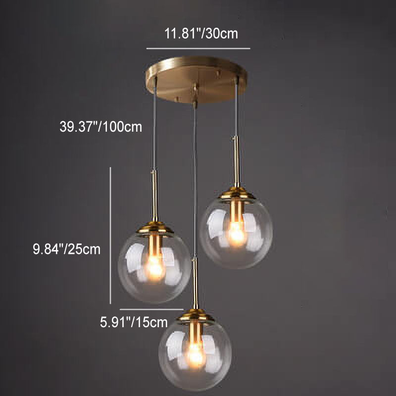 Contemporary Nordic Copper Spherical Glass Shade 1/3/5-light Island Light Chandelier for Dining Room