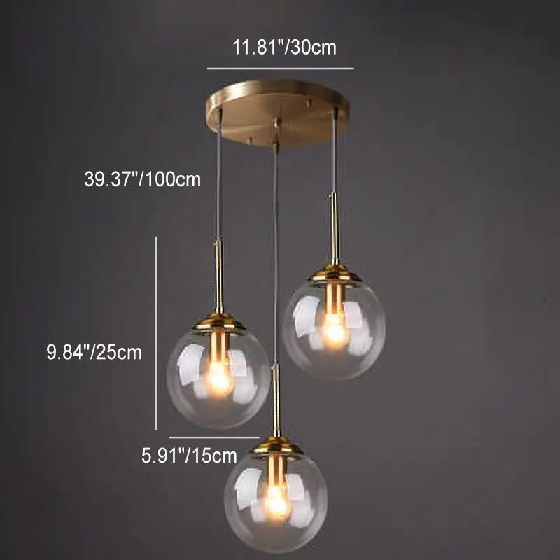 Contemporary Nordic Copper Spherical Glass Shade 1/3/5-light Island Light Chandelier for Dining Room Lumendat