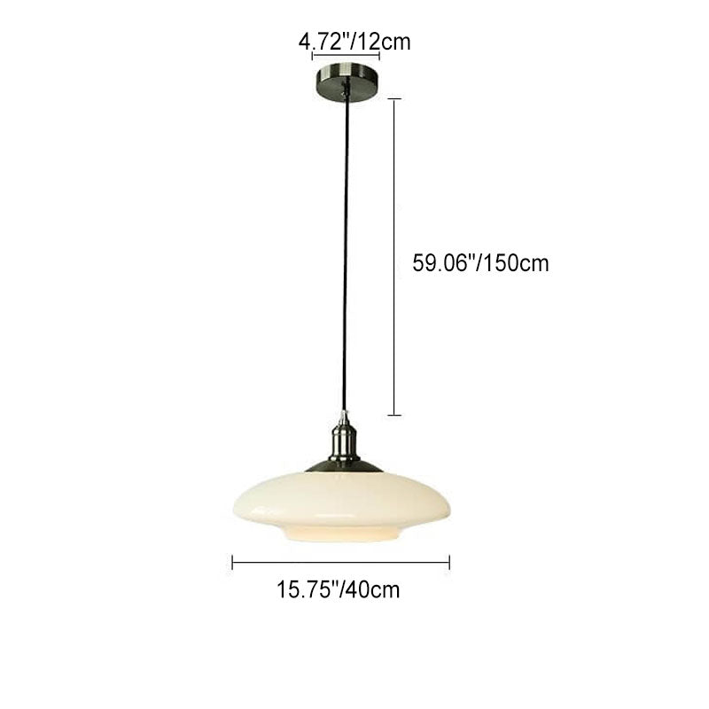 French Modern Cream Oval Glass Metal 1-light Pendant Light