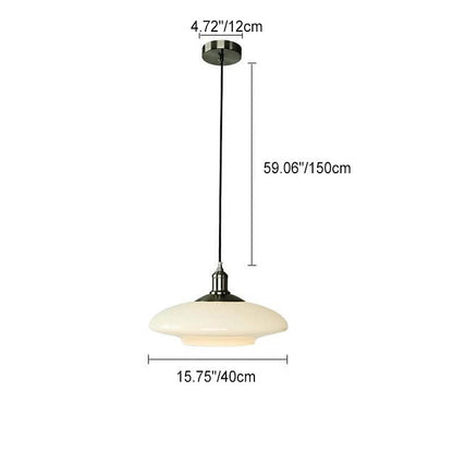 French Modern Cream Oval Glass Metal 1-light Pendant Light