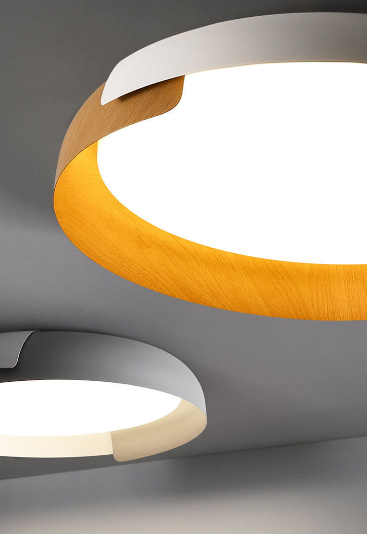 Minimalist Round Bowl Wood Grain LED Flush Mount Ceiling Light Lumendat