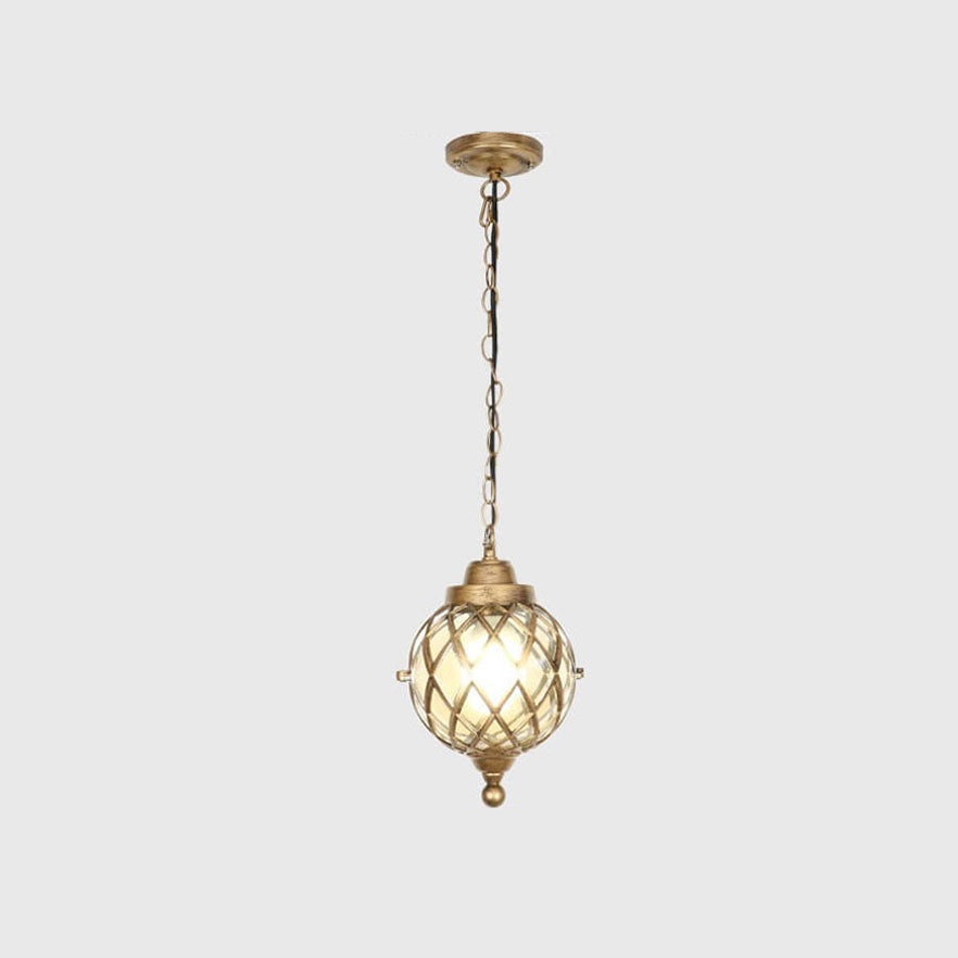 European Vintage Round Ball Die-cast Aluminum Glass Waterproof Outdoor 1-light Pendant Light BulbSquare