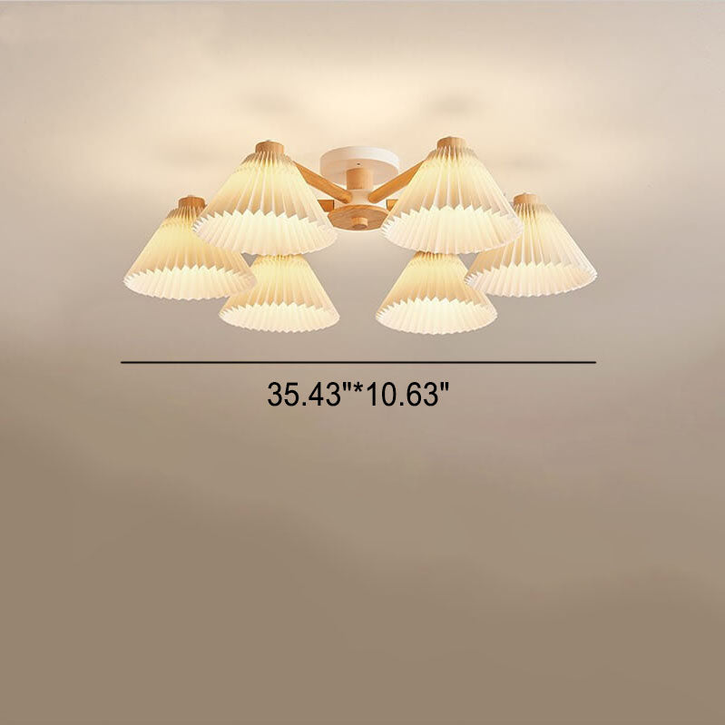Nordic Wood Pleated Shade 3/6/8 Light Semi-flush Mount Ceiling Light