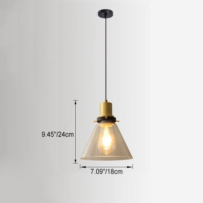 Vintage Minimalist Semi-circular Cone Cup Iron Glass 1-light Pendant Light BulbSquare