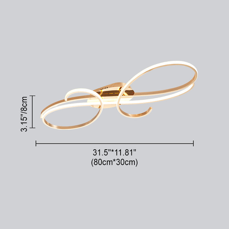 Modern Minimalist Curved Line Iron Aluminum Silicone LED Semi-flush Mount Ceiling Light for Living Room