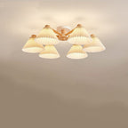 Nordic Wood Pleated Shade 3/6/8 Light Semi-flush Mount Ceiling Light BulbSquare