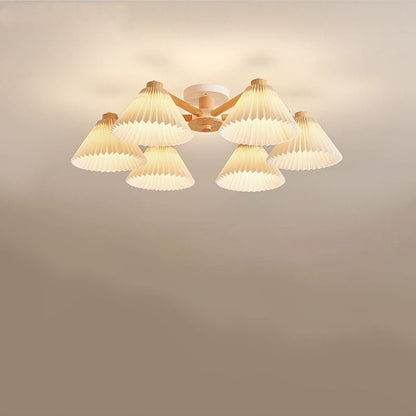 Nordic Wood Pleated Shade 3/6/8 Light Semi-flush Mount Ceiling Light