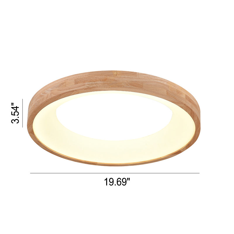 Nordic Minimalist Log Wood Round LED Flush Mount Ceiling Light Lumendat