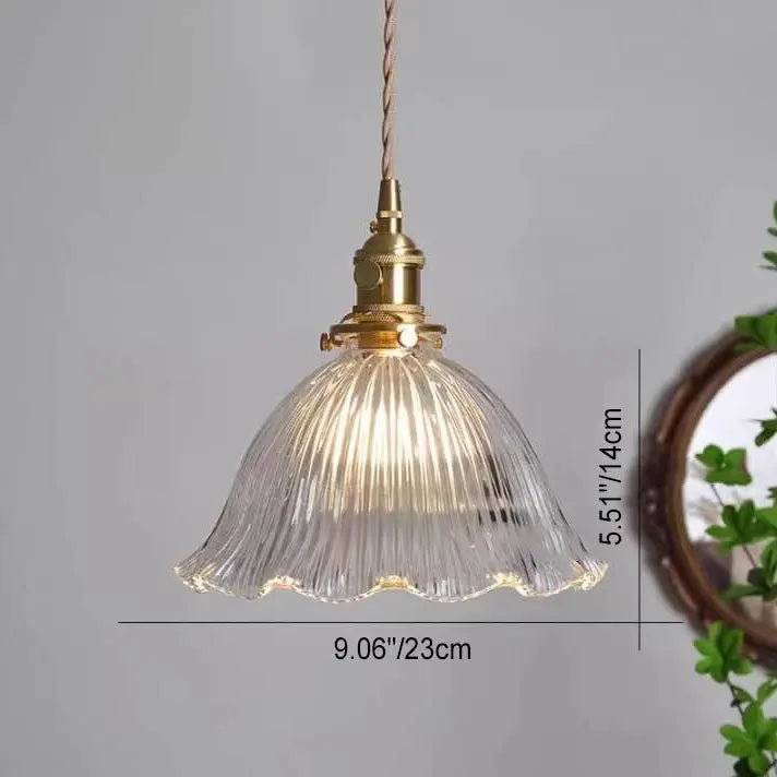 Nordic Modern Minimalist Flower Copper Walnut Glass 1-light Pendant Light Lumendat