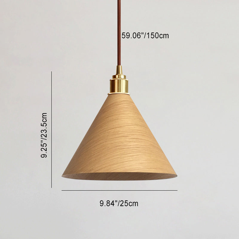 Modern Minimalist Solid Wood Cone Copper 1-light Pendant Light for Living Room BulbSquare