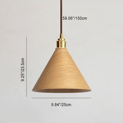 Modern Minimalist Solid Wood Cone Copper 1-Light Pendant Light For Living Room