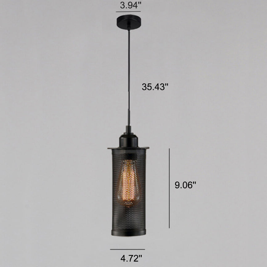 Vintage Wrought Iron Metal Mesh Cylindrical 1-light Pendant Light BulbSquare