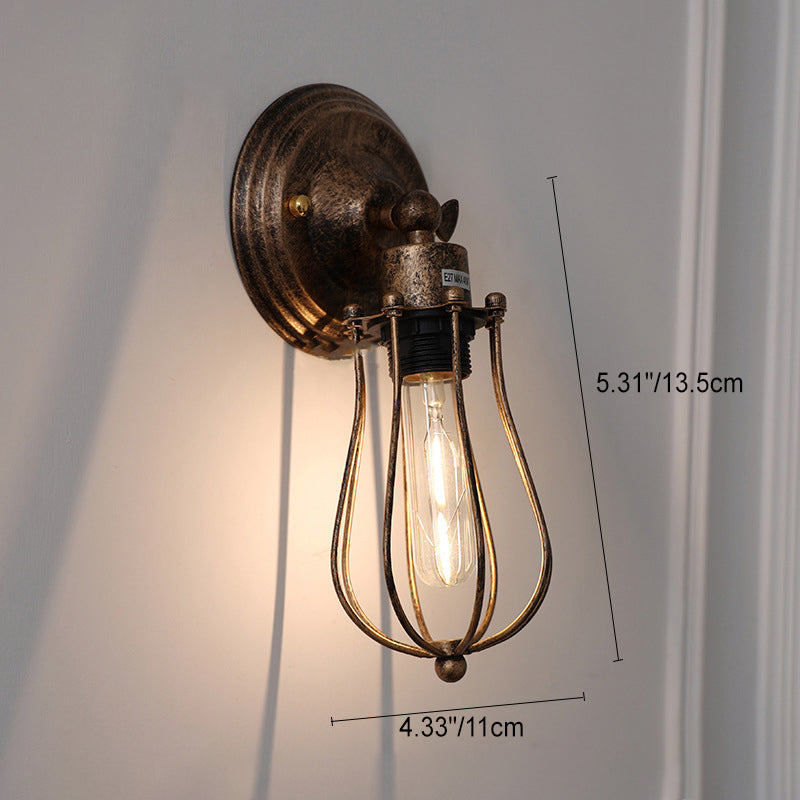 Traditional Vintage Cage Iron 1-Light Wall Sconce Lamp For Living Room Lumendat