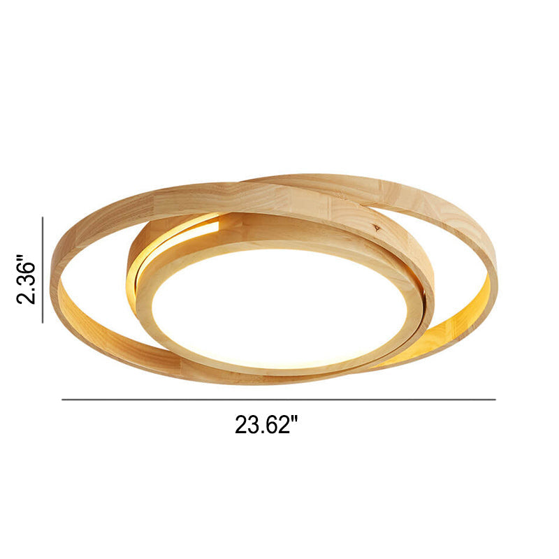 Minimalist Log Wooden Circle Ring LED Flush Mount Ceiling Light BulbSquare