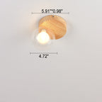 Japanese Minimalist Glass Iron Woodgrain 1-light Semi-flush Mount Ceiling Light