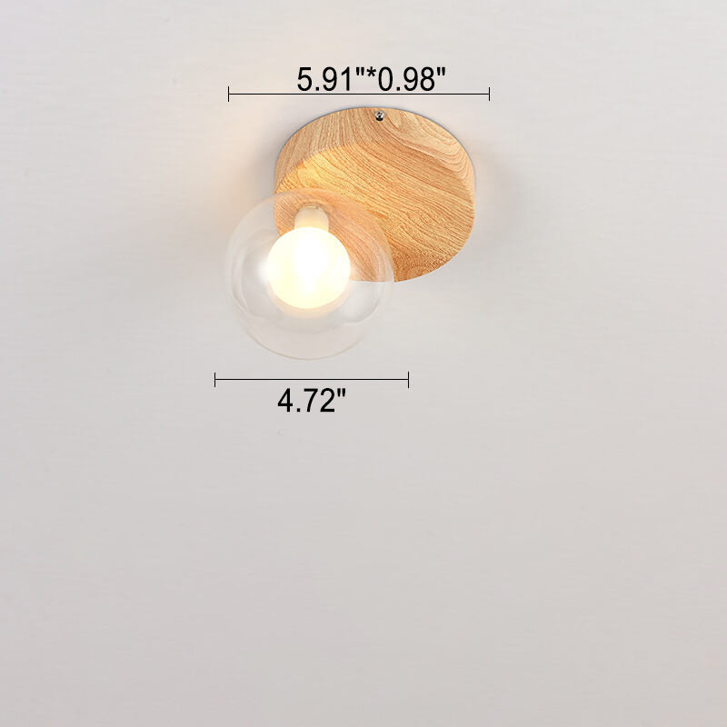 Japanese Minimalist Glass Iron Woodgrain 1-light Semi-flush Mount Ceiling Light