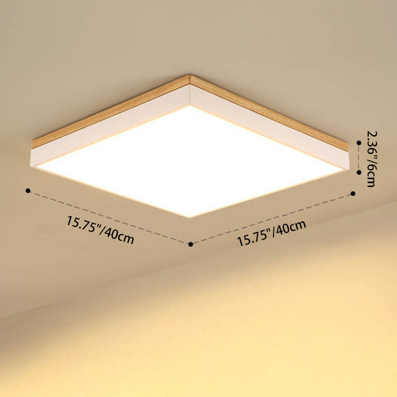 Modern Minimalist Solid Wood Acrylic Square Rectangle LED Flush Mount Ceiling Light for Living Room BulbSquare