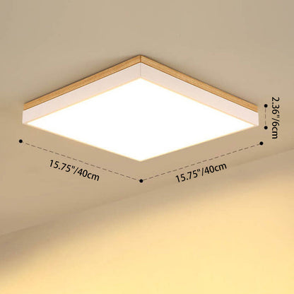 Modern Minimalist Solid Wood Acrylic Square Rectangle LED Flush Mount Ceiling Light for Living Room