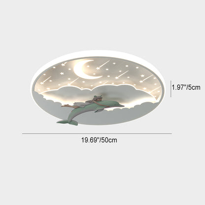 Modern Art Deco Dolphin Round Acrylic Iron LED Flush Mount Ceiling Light for Living Room
