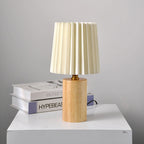 Vintage Korean Pleated Column Solid Wood Base 1-Light Table Lamp Lumendat